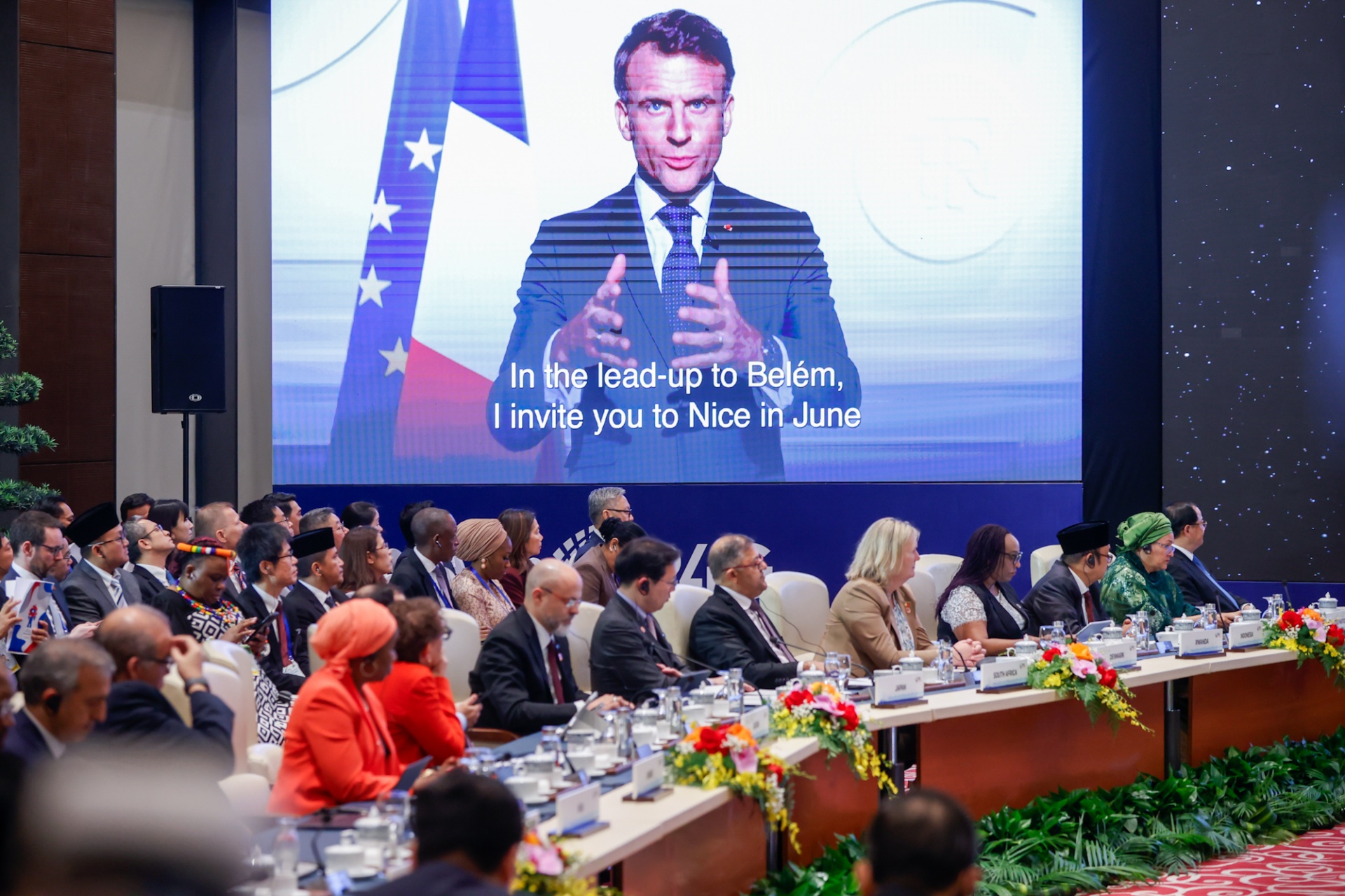  Phát biểu trong thông điệp ghi hình gửi đến Phiên thảo luận, Tổng thống Pháp Emmanuel Macron đánh giá cao hoạt động của P4G - Ảnh: VGP