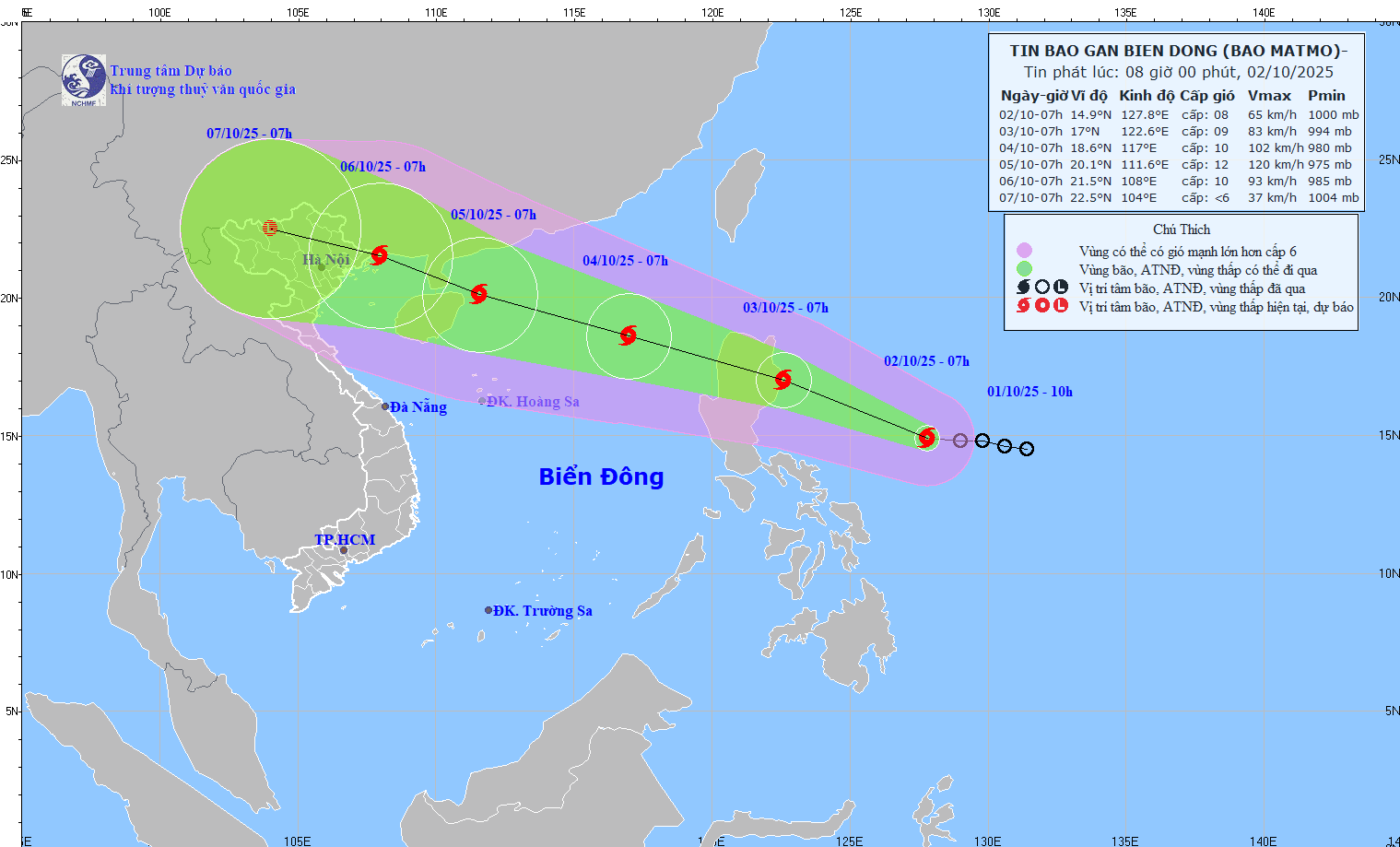 Đường đi của bão MATMO sáng 2/10